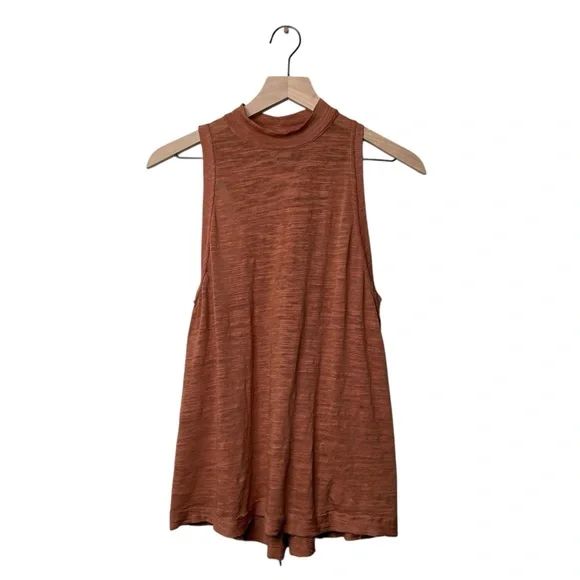 We The Free Mock Neck Sleeveless Tank Top Rust Burnt Orange Boho Free People - Picture 1 of 10